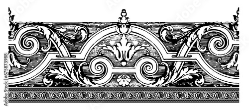 Ornament Border, Baroque architecture, Vintage engraving of a Classical style design element title header