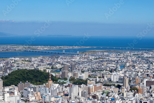 Cityscape of tokushima city for yoshinogawa river   View from Mt. bizan   tokushima city  tokushima  shikoku  japan  