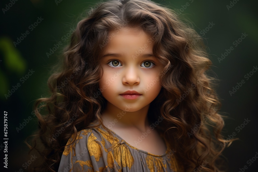 Portrait of a beautiful little girl with long curly hair on a dark background Portrait of a beautiful little girl with long curly hair on a dark background