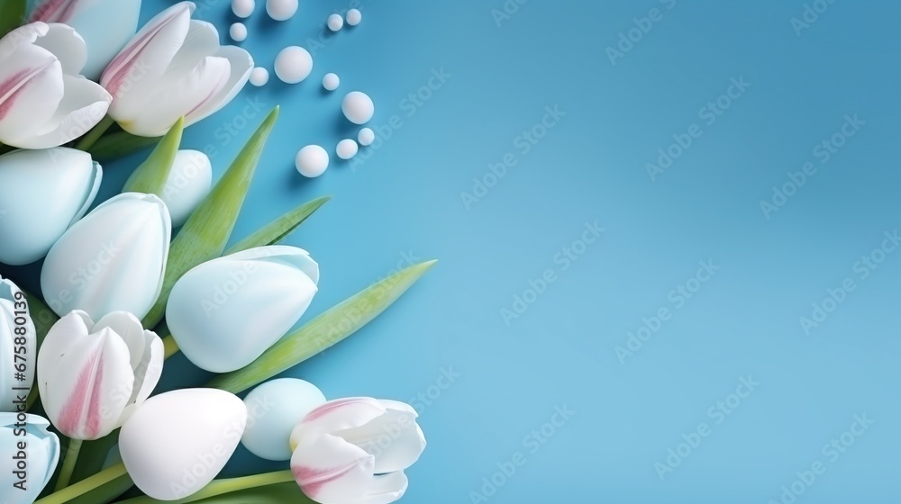 Fototapeta premium Vibrant Easter Background: Eggs and Flowers