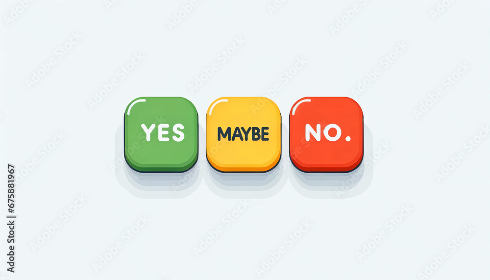 Three buttons with words yes maybe no Three buttons with words yes maybe no