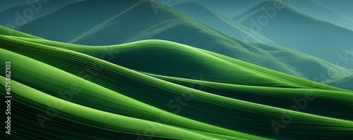 Generative AI image of green grass on a mountain, in the style of multilayered abstraction, minimalist color fields, eco-friendly craftsmanship, striped arrangements