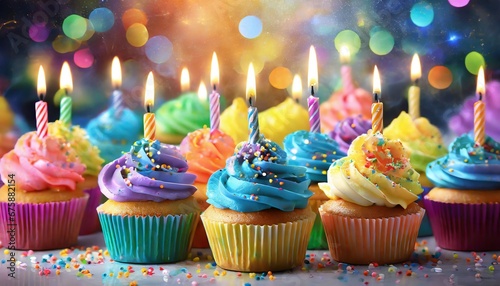 birthday cupcake with candles photo