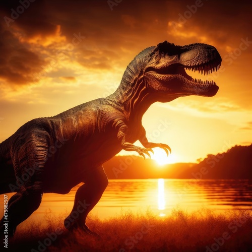 tyrannosaurus rex   on  sunset in the morning © Садыг Сеид-заде