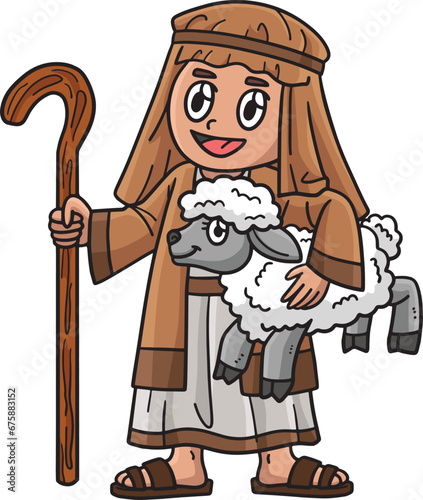 Christian Shepherd and Sheep Cartoon Clipart