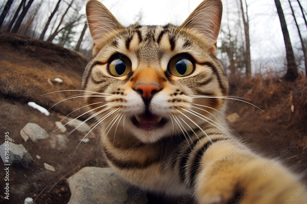 Obraz premium Funny cat taking a selfie photo