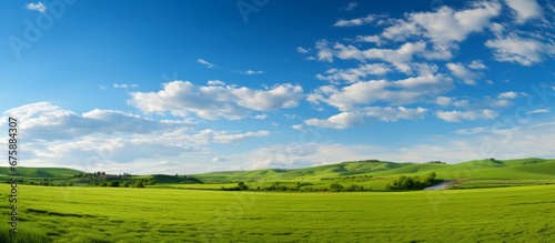 Generative AI image of natural scenic panorama green field © Eitan Baron