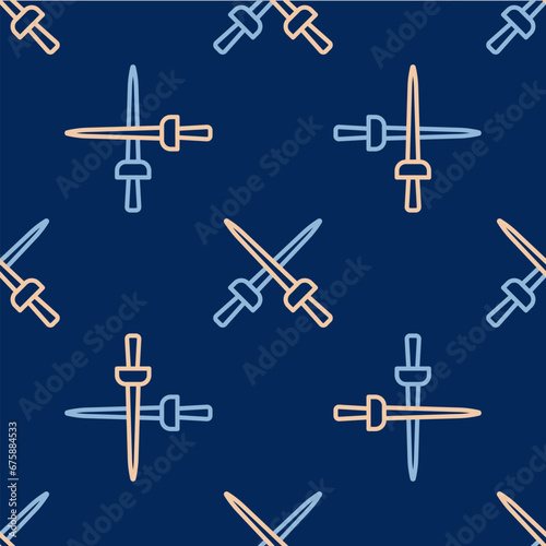 Line Fencing icon isolated seamless pattern on blue background. Sport equipment. Vector