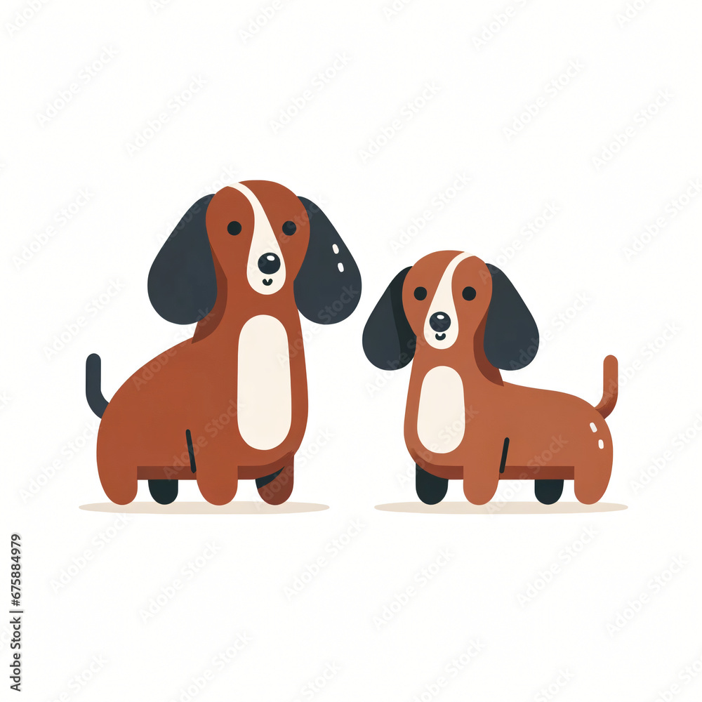 Two cartoon dachshunds in brown and white vector illustration Two cartoon dachshunds in brown and white vector illustration