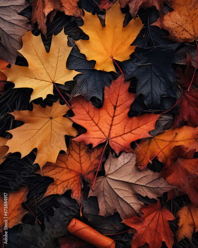Fallen maple leaves in the autumn forest