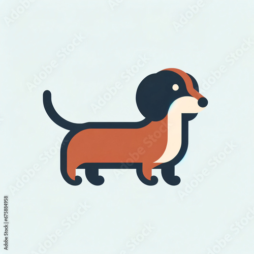 Stylized dachshund vector art in black and tan on blue