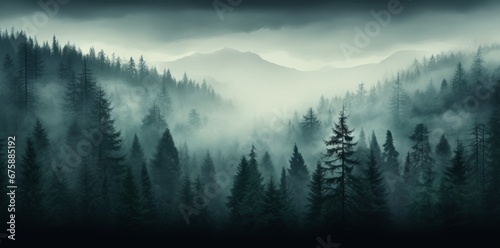 Generative AI image of woods with mist on top nature photos © Eitan Baron