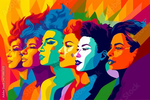 Generative AI image of a Pop art illustration, banner, texture or background depicting the pride day and the LGBT community with diverse people