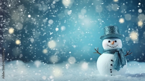 Generative AI image of snowman background, copy space for text © Eitan Baron