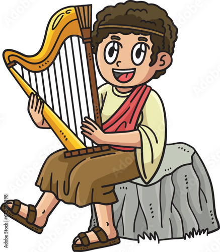 Christian David Playing the Harp Cartoon Clipart