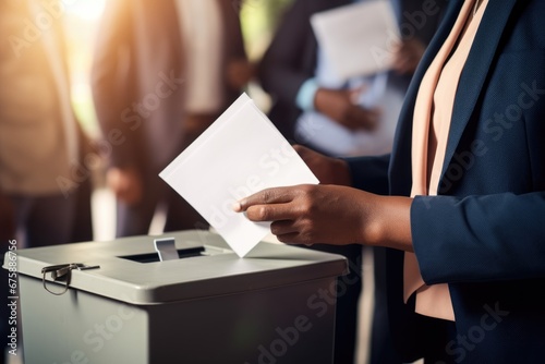 Election official helping with voting process. AI Generated photo