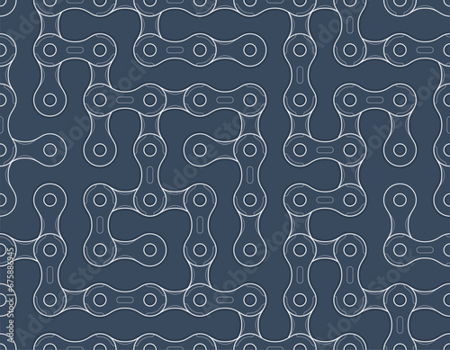 Vector white line maze created by bicycle chain links. Blue background