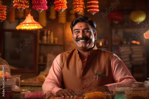 indian rural man sitting at shop photo