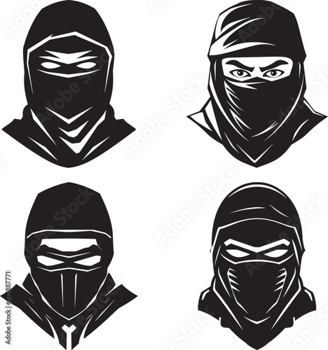 Ninja Logo silhouette Set, Ninja Icon Set Vector Design