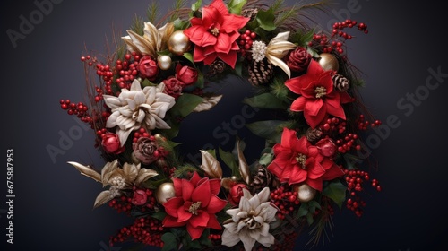 red and white flowers wreath sign christmas