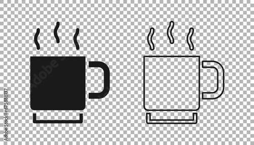 Black Coffee cup icon isolated on transparent background. Tea cup. Hot drink coffee. Vector