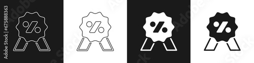 Set Discount percent tag icon isolated on black and white background. Shopping tag sign. Special offer sign. Discount coupons symbol. Vector
