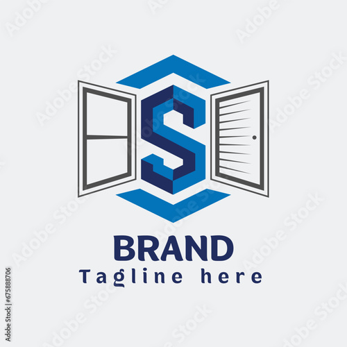 Letter S and Doors Brand Logo Design, Premium, Industrial Blue, White, Gray
