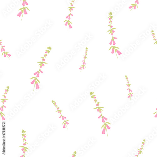 Pink foxlove, smartass, devils bell, tiny genuine flowers vector seamless pattern for International Womens Day, March 8th, floral background, wallpaper, paper wrapping photo