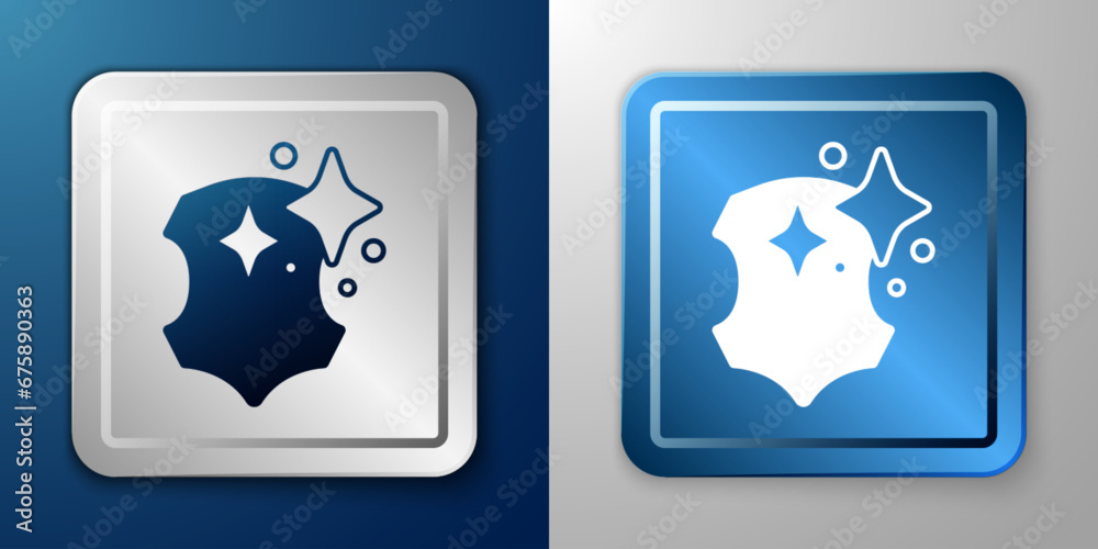 White Leather icon isolated on blue and grey background. Silver and blue square button. Vector White Leather icon isolated on blue and grey background. Silver and blue square button. Vector