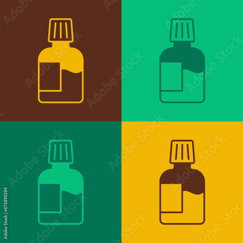 Pop art Mouthwash plastic bottle icon isolated on color background. Liquid for rinsing mouth. Oralcare equipment. Vector