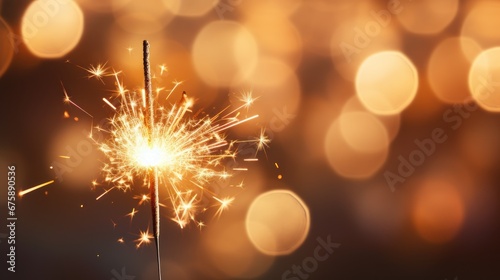 Happy New Year. Burning fireworks bokeh light background.