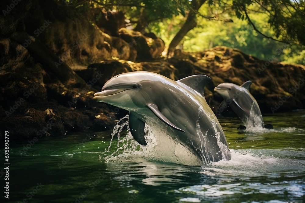 Obraz premium Graceful Swimmers: The Enigmatic Beauty of Dolphins