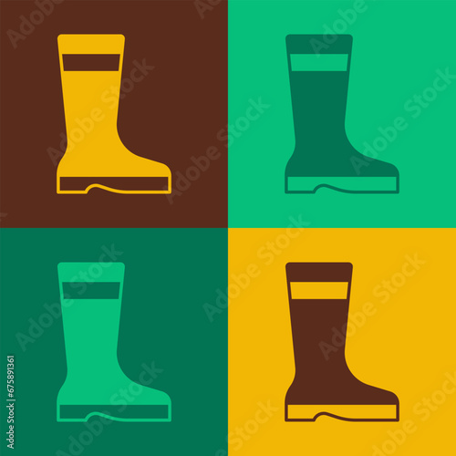 Pop art Fishing boots icon isolated on color background. Waterproof rubber boot. Gumboots for rainy weather  fishing  hunter  gardening. Vector