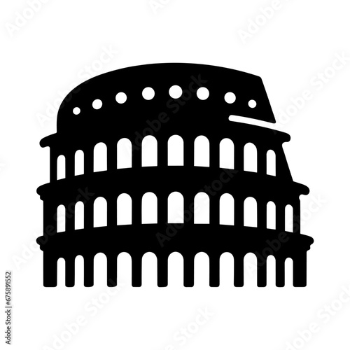 Colosseum icon. Black silhouette of the Colosseum, the ancient Roman amphitheater located in Rome, Italy. Vector illustration