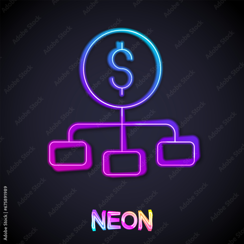 Glowing neon line Dollar on top of financial hierarchy icon isolated on black background. Vector Glowing neon line Dollar on top of financial hierarchy icon isolated on black background. Vector