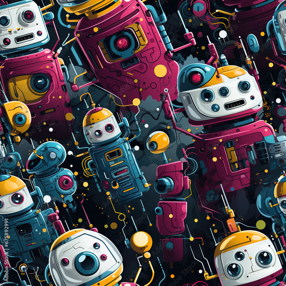 Artificial intelligence pop art cartoon repeat pattern Artificial intelligence pop art cartoon repeat pattern