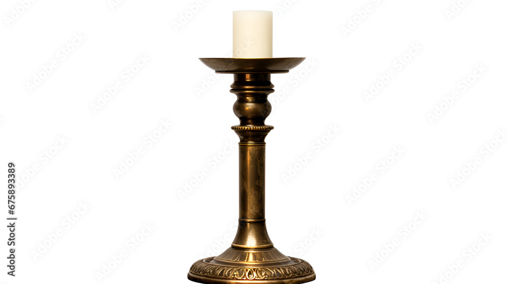 Antique Brass Candlestick on Transparent Background - Elegant Home Decor with Vintage Charm - Timeless Luxury, Interior Design, and Photorealistic Detail Concept