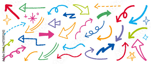 手書き　クレヨン　ラフ　矢印　カラフル　セット