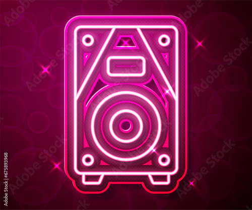 Glowing neon line Stereo speaker icon isolated on red background. Sound system speakers. Music icon. Musical column speaker bass equipment. Vector