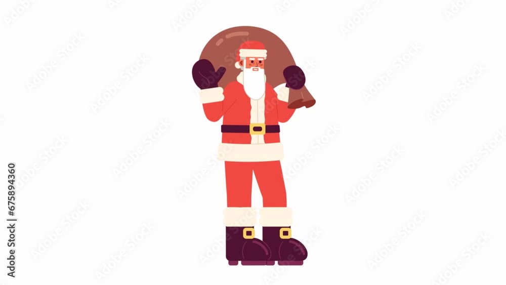 Gift bag Santa Claus waving hand cartoon animation. Merry Christmas bearded old man 4K video motion graphic. Traditional costume Saint Nicholas 2D color animated character isolated on white background Gift bag Santa Claus waving hand cartoon animation. Merry Christmas bearded old man 4K video motion graphic. Traditional costume Saint Nicholas 2D color animated character isolated on white background
