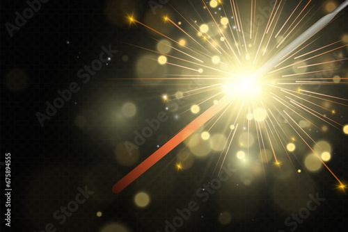 Magical light. Sparkler. Candle sparkling on the background. Realistic vector light effect. Winter, seasonal christmas decoration illustration.	
