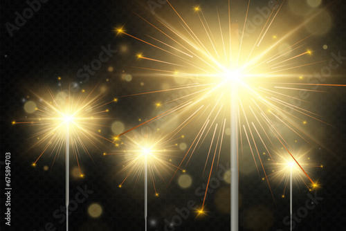 Magical light. Sparkler. Candle sparkling on the background. Realistic vector light effect. Winter, seasonal christmas decoration illustration.	
