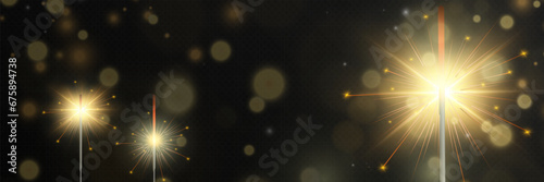 Magical light. Sparkler. Candle sparkling on the background. Realistic vector light effect. Winter, seasonal christmas decoration illustration.	
