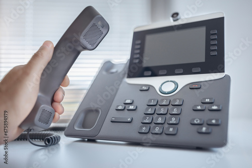 Canvas Print Dialing a telephone in the office concept for communication, contact us and cust