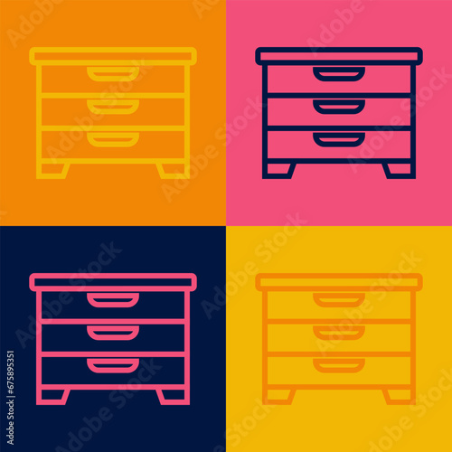 Pop art line Chest of drawers icon isolated on color background. Vector