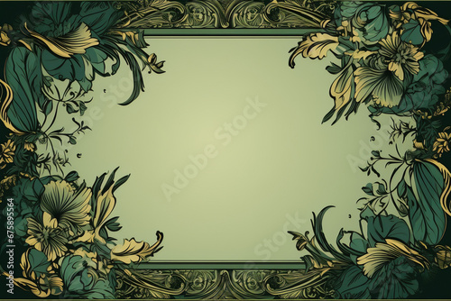 Elegant floral frame with intricate gold and teal details