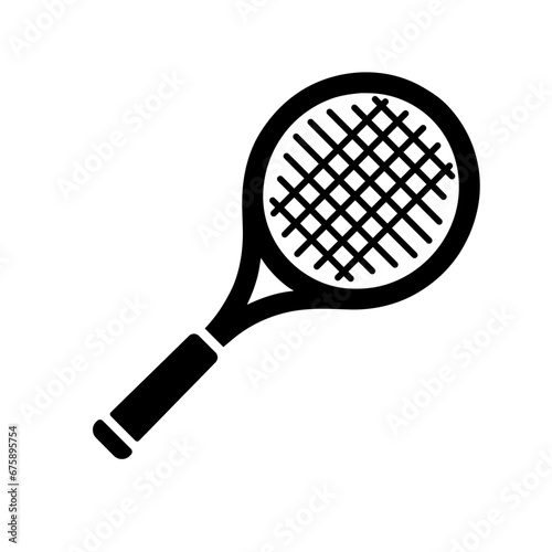 Tennis racket icon. Black silhouette of a tennis racket in flat design.