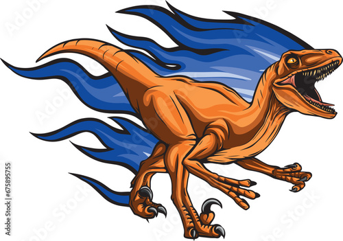 dinosaur velociraptor with fire
