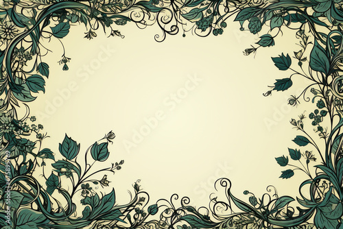 Elegant floral frame with vintage leaves and swirls on beige