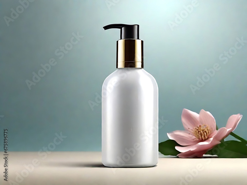 AI-generated, Artificial intelligence, generated, bottle, product, products, pink background, blue background, glass bottle, cosmetics, mock-up, flower background, photo, realistic, real photo, 
 (ID: 675896775)